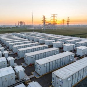 Energy storage power station at sunrise